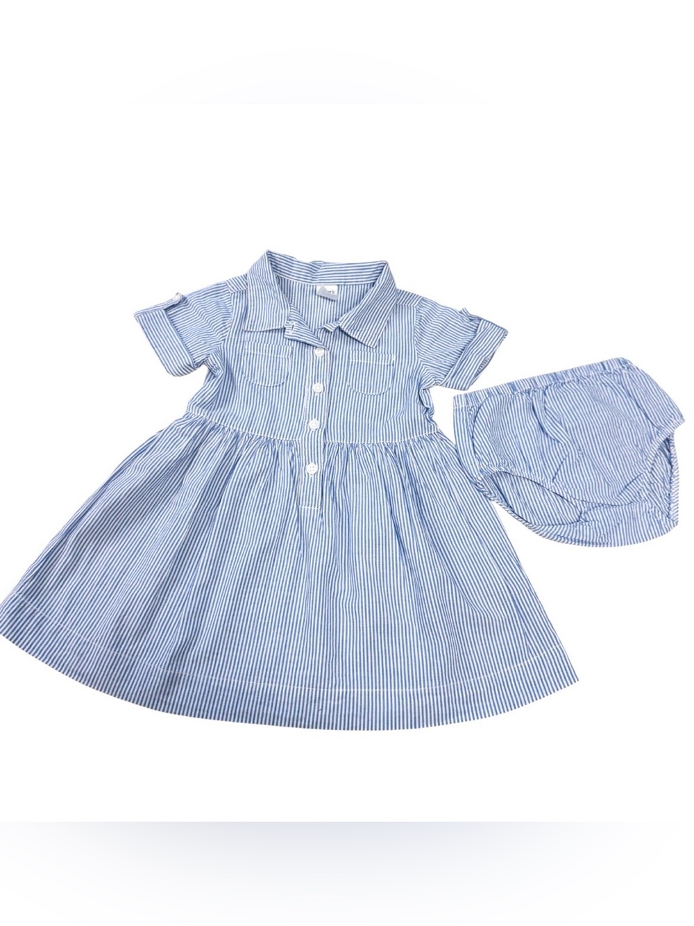 Carter’s Blue and White Striped Baby Dress with Bloomers 18mo.